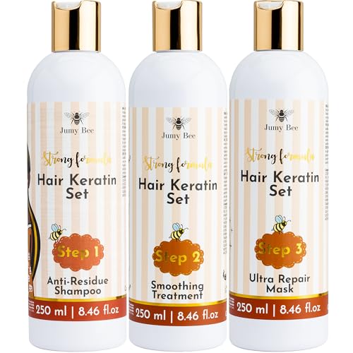 Brazilian Keratin Treatment Kit ? JumyBee 3 Steps 8.46 fl oz | Formaldehyde-Free At Home Hair Straightening & Smoothing System |Keratina para Alisar el Pelo | Anti-Frizz Repair Mask & Shampoo