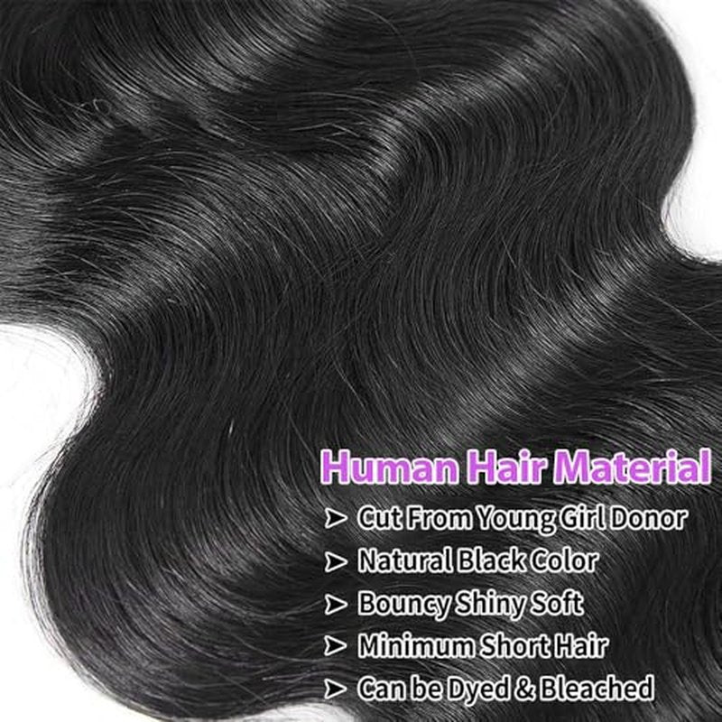Body Wave Bundles Human Hair 20 22 24 Inch Human Hair Bundles 100% Unprocessed 12A Brazilian Virgin Hair Extensions for Women Natural Black