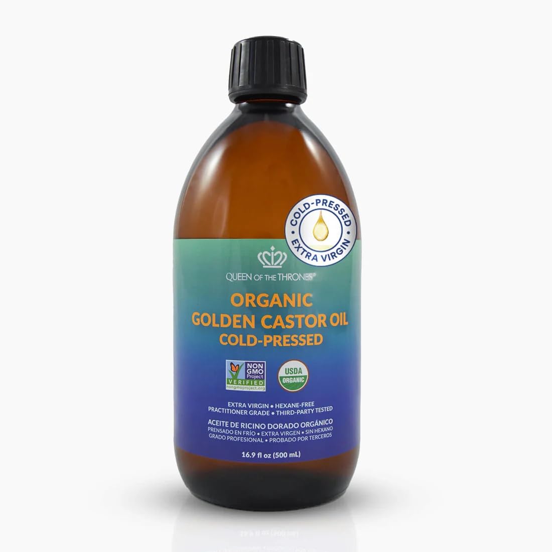 Organic Golden Castor Oil - 100% Pure & Hexane-Free for Hair, Skin, Nails | 16.9oz (500ml)