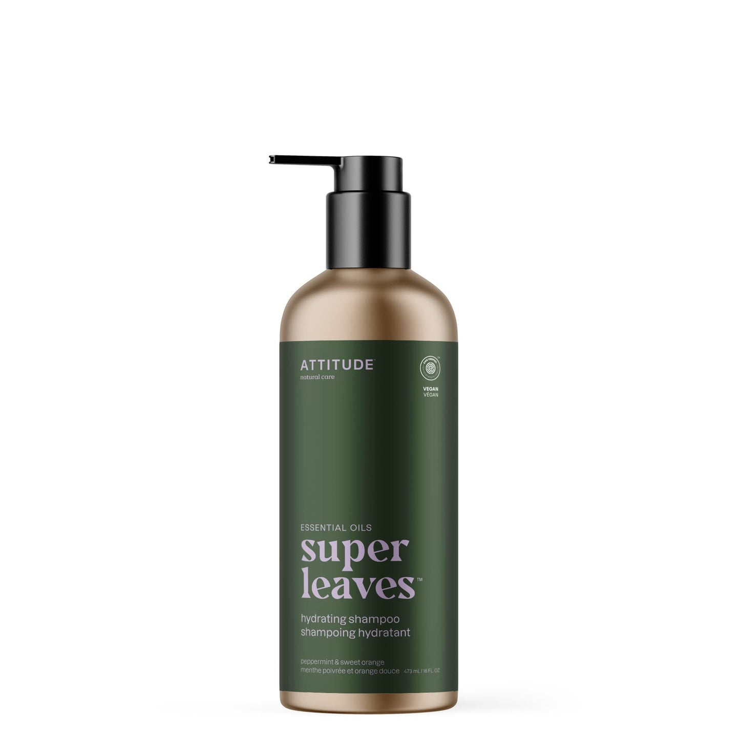 ATTITUDE Hydrating Shampoo, Peppermint & Sweet Orange, EWG Verified with Essential Oils, Vegan & Plant-Based, Aluminum Bottle, For Dry and Damaged Hair, 16 Fl Oz