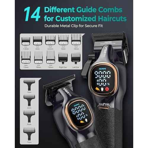Professional Hair Clippers for Men, Professional Barber Clippers and Trimmer Set, Cordless Hair Clippers for Hair Cutting with Package Case, Powerful 9000 PRM Rechargable Electric (Black)