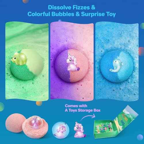 Bath Bombs for Kids with Toys Inside - 24 Pack Kids Bath Bombs with Glow in The Dark Surprise Toys Inside, Natural Organic Bubble Bath Fizzy, Christmas Gifts for Kid Girls Boys, Stocking Stuffers
