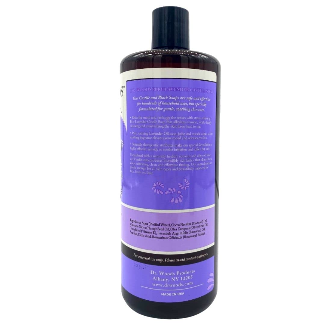 Dr. Woods Lavender Liquid Castile Soap - Castile Soap with Pure Lavender Oil, Body Wash for Men and Women, Natural Cleanser for Face, Hands, and Body - 32 Fl Oz, Pack of 2