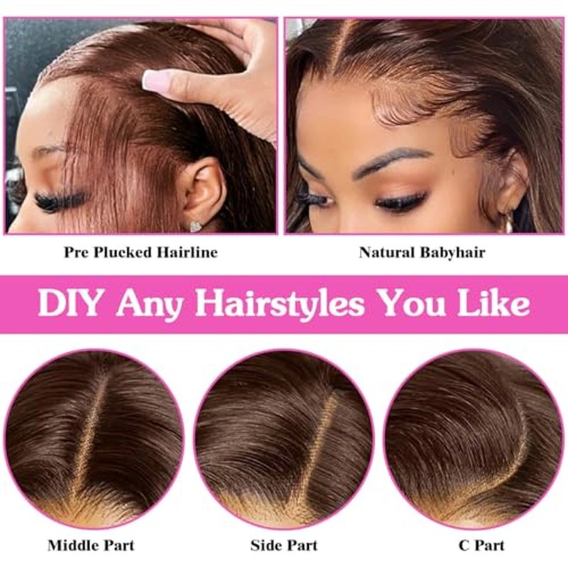 13x4 Brown Lace Front Wig Body Wave Chocolate HD Lace Frontal Wigs Human Hair Pre Plucked for Women 22 Inch