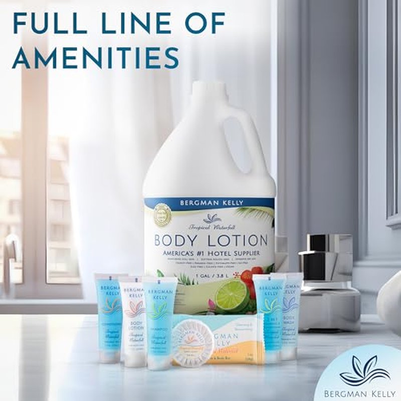 BERGMAN KELLY Refill Gallon Size Lotion (128 fl oz, Tropical Waterfall Scent), Delight Your Guests with an Invigorating and Refreshing Body Lotion, Quality Guest Hotel Toiletries in Bulk
