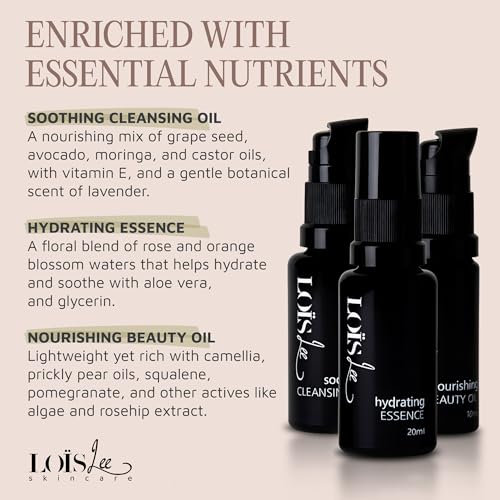 Lo?s Lee Luxury Gift Set ? Try-Out Skincare Set ? Cleansing Oil, Hydrating Essence & Beauty Oil ? 100% Natural, Water-Free, & Fragrance-Free Facial Kit ? 3-Week Supply
