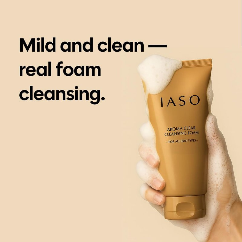 IASO Aroma Clear Cleansing Foam | Moisture-Retaining Korean Face Wash with Rose Water & Lavender, Rich Foaming Deep Cleanser & Makeup Remover, 5.29oz