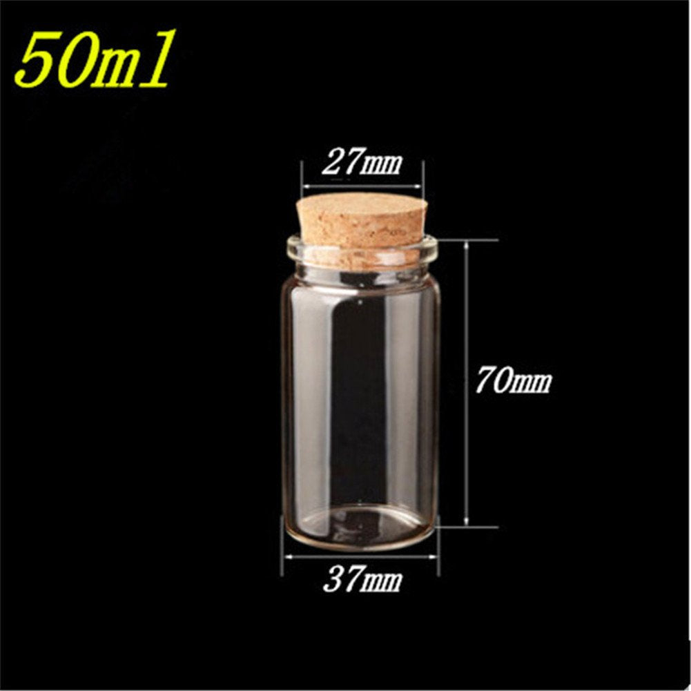 37X70X27mm 50ml Glass Bottles With Cork Transparent Empty Glass Vials Jars 50pcs/lot(50, 50ml-37x70x27mm)
