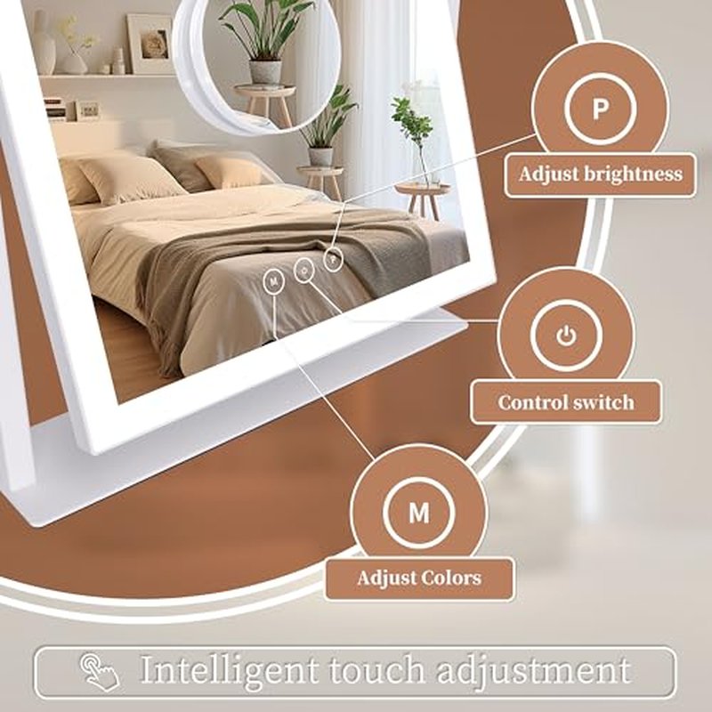 Lighted Vanity Mirror with Lights, Makeup Mirror with Light, 16.7"x 13.2",Three Color Lighting Modes and Dimmable Lighting, Smart Touch Control, 360¡ÆRotation, for Vanity Desk Tabletop,Dressing Room