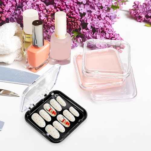 Jucoan 32 Pack Press on Nails Boxes, 2.75 x 2.75 Inch Press on Nail Display Case, Acrylic Fake Nails Storage Package Containers with 120 Adhesive Nail Tapes for Press on Nail Business Nail Art Salon