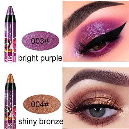 MEICOLY 12 Pcs Eyeshadow Sticks - Cream Smokey Eyeshadow Metallic Shimmer Crayons, Silver Eye Brightener, Pro Waterproof & Long Lasting Shiny Bright Starter Rotating Sticks