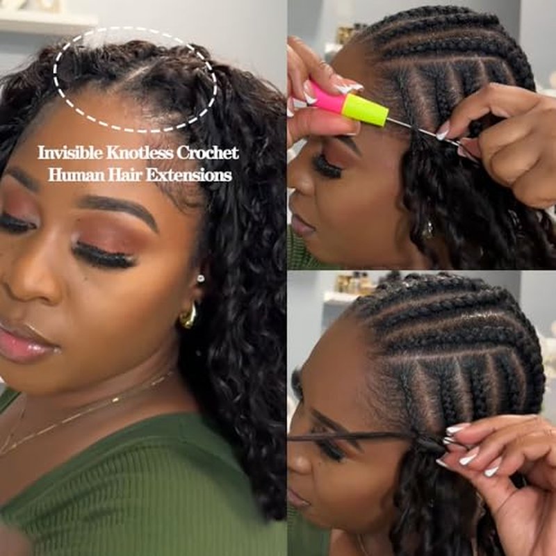 Knotless Pre Separated Deep Wave Crochet Human Hair Feather 100% Raw Real Hair Extensions for Braiding Feather Line Human Crochet Deep Wave Curly Hair Extensions With String 22inch 60g
