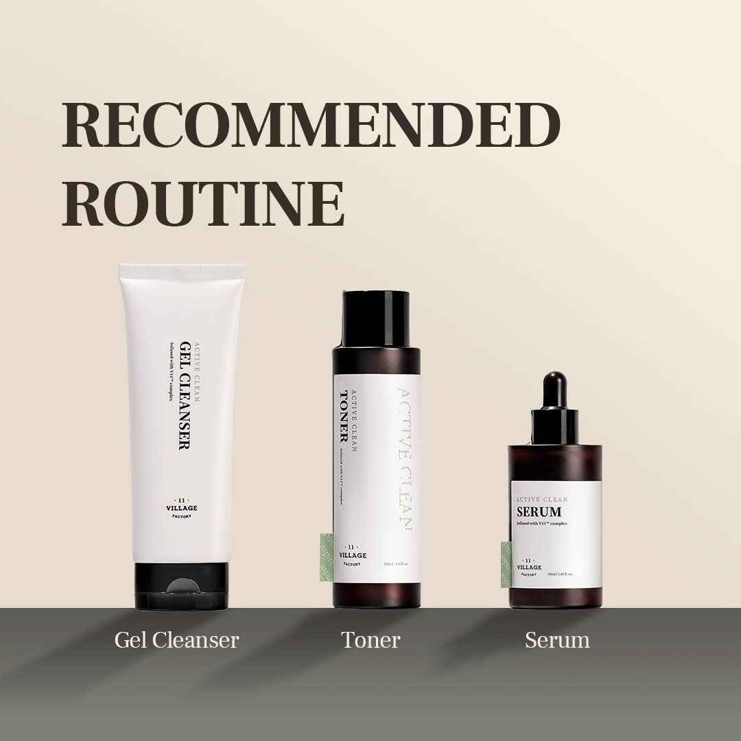Village 11 Factory Active Clean Toner AHA BHA Acne and Oily Skin Gentle ph Hydrating and Exfoliating Korean Skincare (4.06 fl oz/120ml)