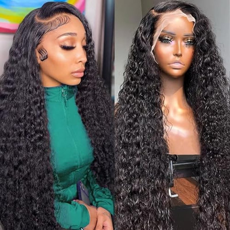 Sweetie 28 Inch Deep Wave Lace Front Wigs Human Hair 210% Density 13x4 HD Transparent Lace Frontal Wigs Deep Curly Human Hair Wig for Women 12A Deep Curly Wigs Human Hair Pre Plucked with Baby Hair