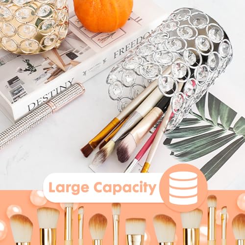 ShellKingdom Makeup Brush Holder, Clear Crystal Diamond Cosmetic Brush Storage Organizer Holder, Candle Holder for Wedding Christmas Birthdays Gifts Home Office Decor Dresser