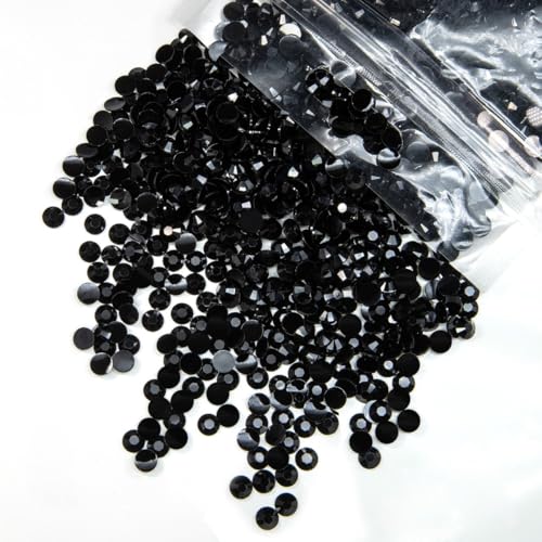 5300PCS 3mm Solid Black Resin Rhinestones for Crafting SS10 Pure Black Flat Back Jelly Resin Stones Bulk Non-Hotfix Diamonds Gems for Nails Face Eyes Makeup Tumblers Bottles DIY Crafts Decor