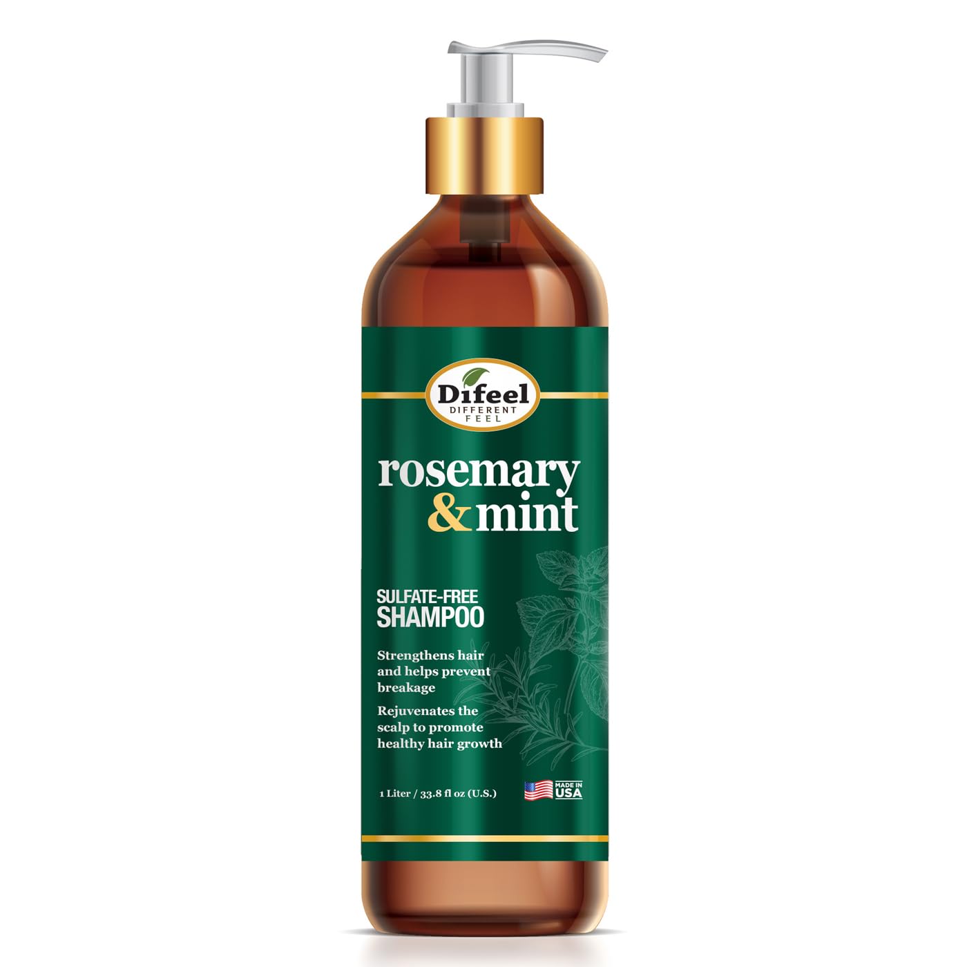 Difeel Rosemary Mint Strengthening Shampoo with Biotin 33.8 oz. - Made with Natural Rosemary Oil for Hair Growth