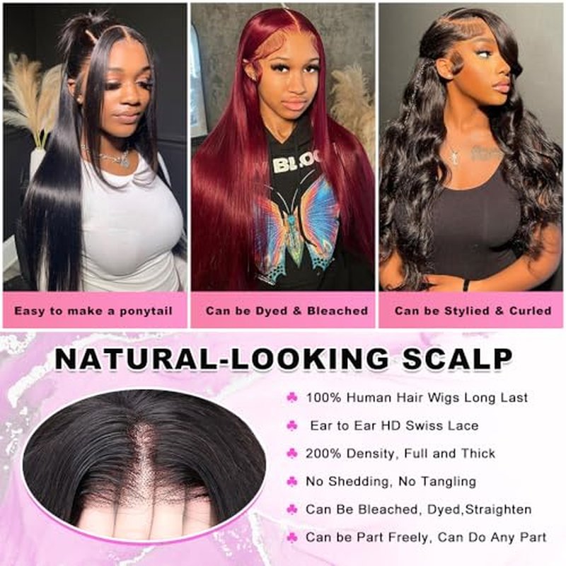 13x6 Straight Lace Front Wigs Human Hair for Women HD Transparent Lace Wigs Human Hair 200% Density Glueless Wigs Human Hair Pre Plucked Natural Hairline 20Inch