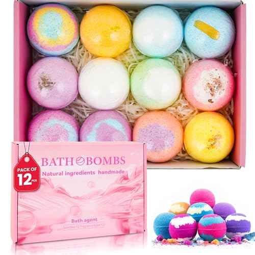 Bath Bombs for Women Pack of 12 Handmade for Women Gift Set, All Natural with Essential Oils, Shea Butter & Luxurious Bubbles - Relaxing Bath Bombs for Adults, Spa Fizzies, Moisturizing Bath Balls