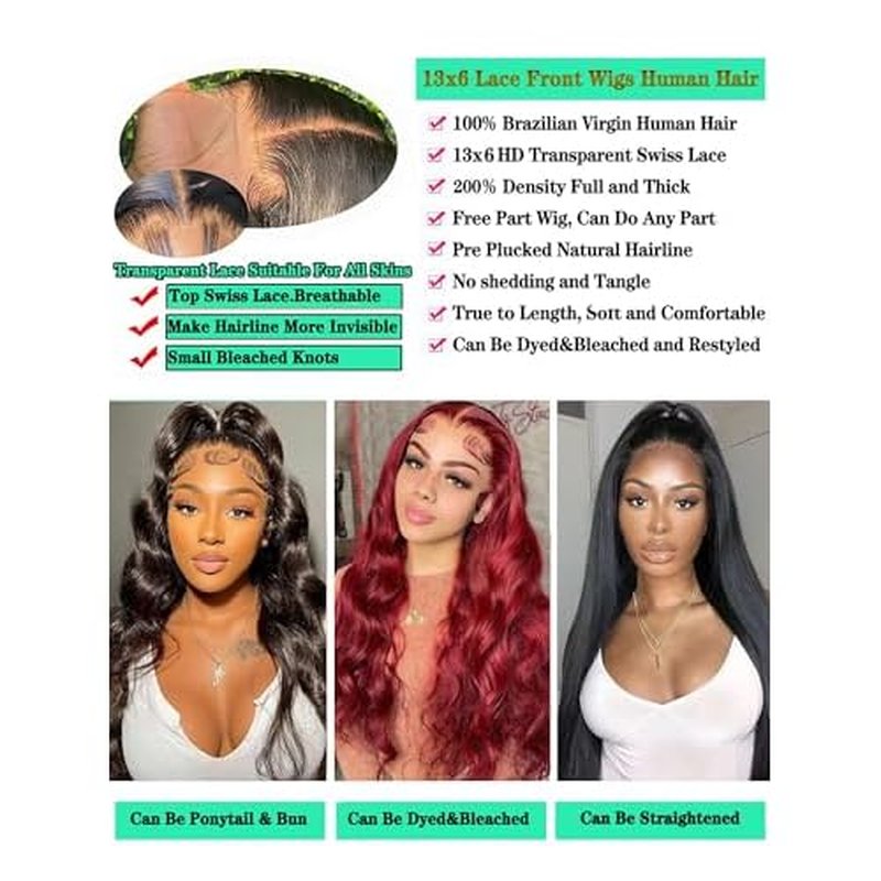 13x6 Lace Front Wigs Human Hair Pre Plucked 200% Density 16 Inch Body Wave Lace Front Wigs for Women HD Transparent Glueless Wigs Human Hair Pre Plucked with Baby Hair