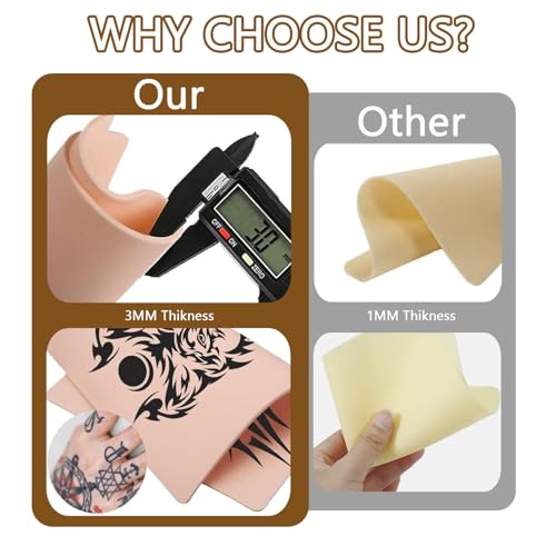 Tattoo Practice Skin - 3pcs Double Sides Blank Fake Skins with 10pcs Transfer Paper for Beginners, Tattoo Artists Supplies