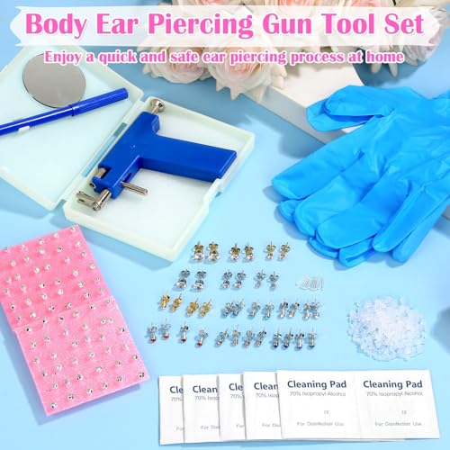 Ear Piercing Gun Kit, Reusable Ear Nose Piercing Gun Machine with Stainless Steel Piercing Earrings Studs, Crystal Earrings for At Home Salon Earlobe Cartilage Helix Tragus Piercing Tool Set