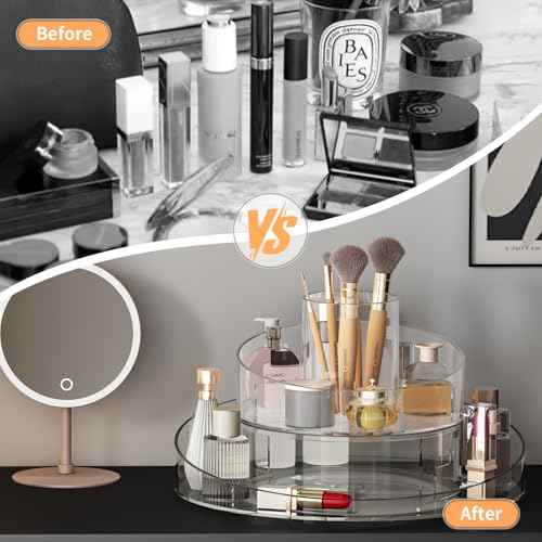 360¡Æ Rotating Makeup Organizer - Cosmetic Skincare Organizers Wish Brush Holder, Large Capacity Cosmetic Display Case for Vanity, Bathroom Countertop (Clear)