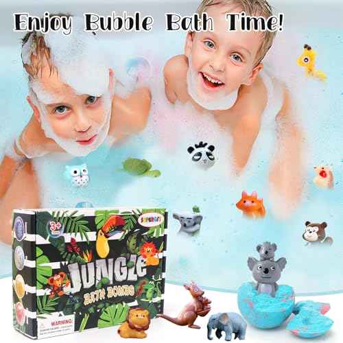 Bath Bombs for Kids with Surprise Inside Kid with Jungle Toys Inside, 12-Pack Organic Bath Bombs for Boys Bubble Bath with Magic Bathbombs, Birthday Gifts for Boys