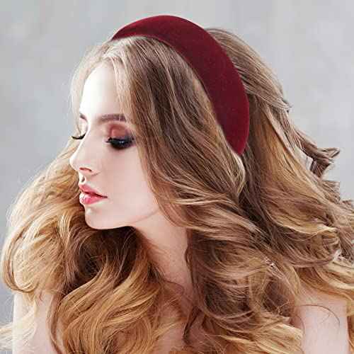 4Pcs Black Velvet Headband for Women Girls Wide Hairbands Pack Non Slip Thick Headband Set Adult Red Brown Green Padded Hair Band Fashion Soft Headbands for Long Short Thin Curly Hair Accessories Gift