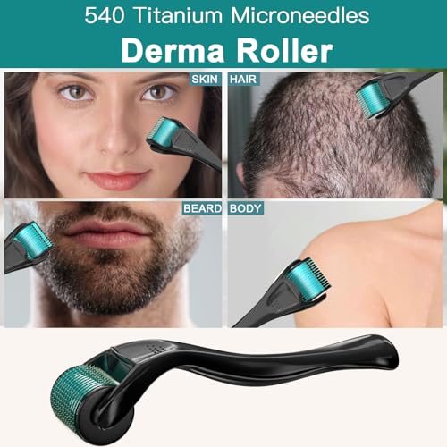 Derma Beard Roller Roller with 540 Titanium Micro Needles Designed for Use at Home on the Face
