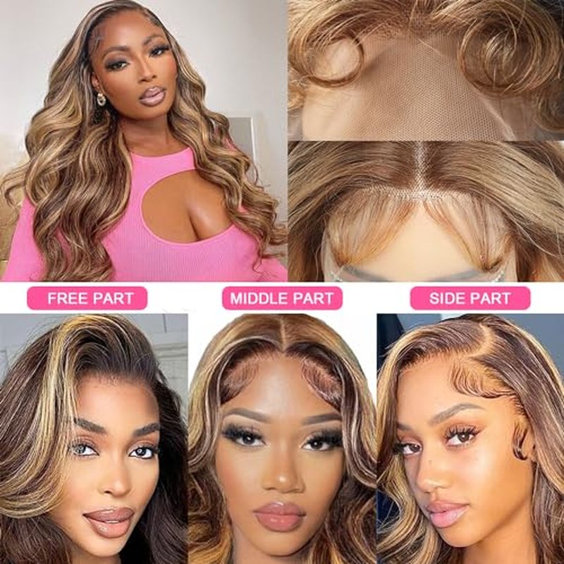 28 Inch Highlight Lace Front Wig Human Hair Ombre for Women 13x6 Body Wave Honey Blonde HD With Baby Hairline