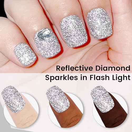 YTD Likomey Reflective Glitter Gel Nail Polish Set,Fall Winter Falsh 8 Colors Holographic Diamond Sparkly Black Silver Gold Blue Red Pink Plum Orange Salon Home UV Color Varnish Gift,0.25 Fl Oz 7.5 ml
