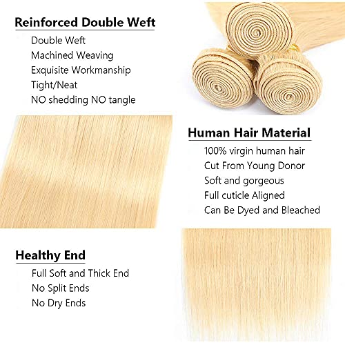 30 30 Inch AuokMar Blonde Human Hair Bundles 613 Straight Bundle Unprocessed Virgin Hair 2 Bundles 8A Grade 613 Blonde Straight Bundle