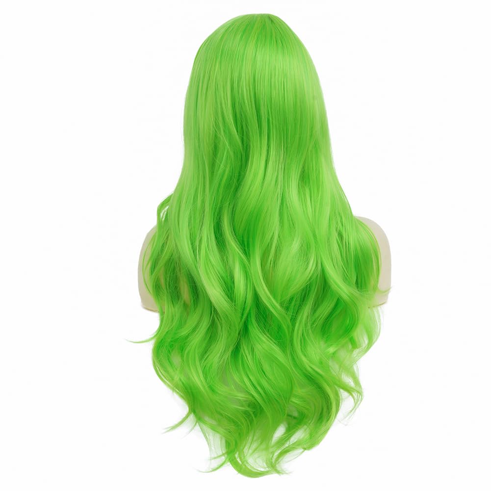 Tseses Green Long Curly Wavy Wigs for Women Side Part Natural Looking Synthetic Fiber Wig Heat Resistant Replacement Cosplay Halloween Wigs