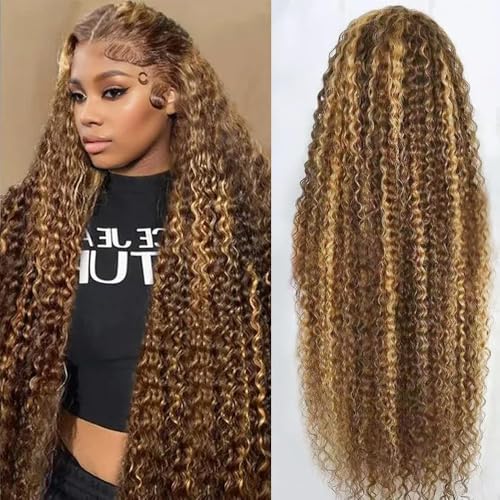 30inch Highlight Ombre Lace Front Wig Human Hair 13x6 HD Honey Blonde 4/27 Deep Wave Lace Frontal Wigs Glueless Wigs Human Hair
