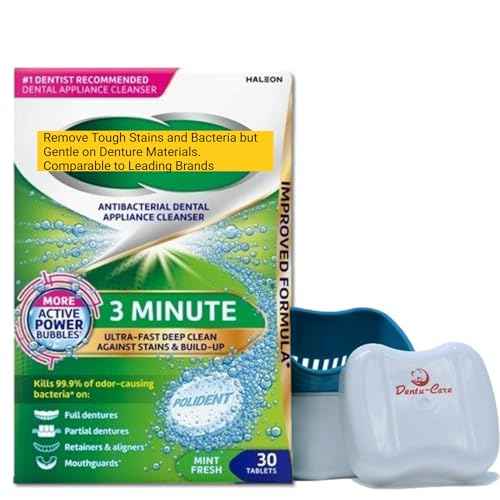 3 Minute Denture Cleaner 30 Tablets in Triplemint Bundle with Dentu-Care Denture Cleaning Cup Case With Lid Basket and Draining Basket for Cleaning and Storing
