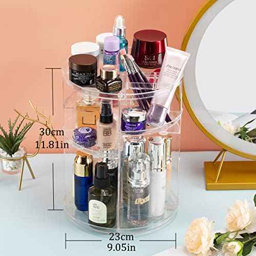 Argox 360¡Æ Rotating Makeup Organizer, Skincare Storage Box, Cosmetic Display Case with Brush Holder Perfume Tray, Multifunctional Rotating Rack Suitable for Dressing Tables and Bathroom Countertops