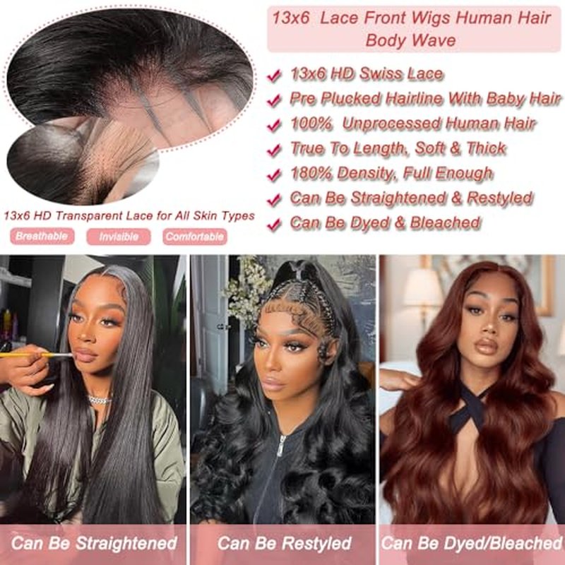 Body Wave Lace Front Wigs Human Hair Pre Plucked 13x6 HD Lace Frontal Wigs Human Hair 180 Density Natural Black Wigs for Women Human Hair Lace Front Wig Transparent Glueless Wigs 30 Inch
