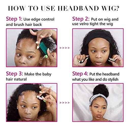 XSY Headband Wig Human Hair Deep Wave Human Hair Wigs 24 Inch Virgin Brazilian None Lace Front Wig Glueless Machine Made Wigs for Black Women Natural Colour