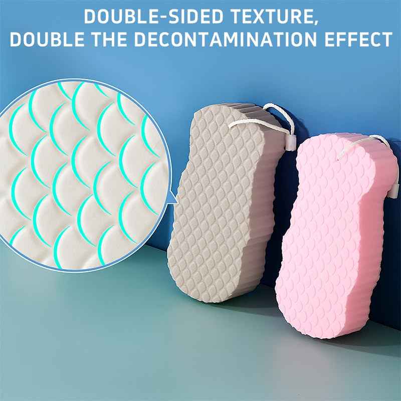 Magic Exfoliating Bath Sponge, Super Soft Exfoliating Bath Sponge，Skin Friendly & Reusable,Remover Dead Skin for All Skin Types,for Men Women (2PCS-Pink+Gray)