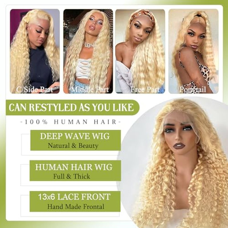 Deep Wave Lace Front Wigs Human Hair 613 Blonde 13x6 Lace Front Wig Human Hair Pre Plucked Glueless Wig for Women 24 Inch
