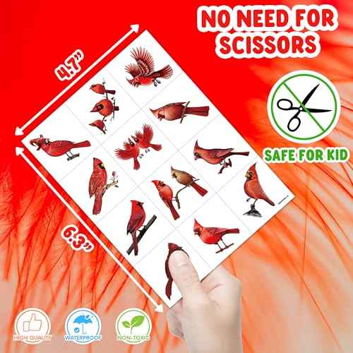 96 PCS Red Cardinal Bird Pre-cut Temporary Tattoos Stickers Spring Flower Themed Party Supplies Birthday Decorations Favors Cute Fake Tattoo Gifts for Kids Girls Boys Decor School Reward Christmas