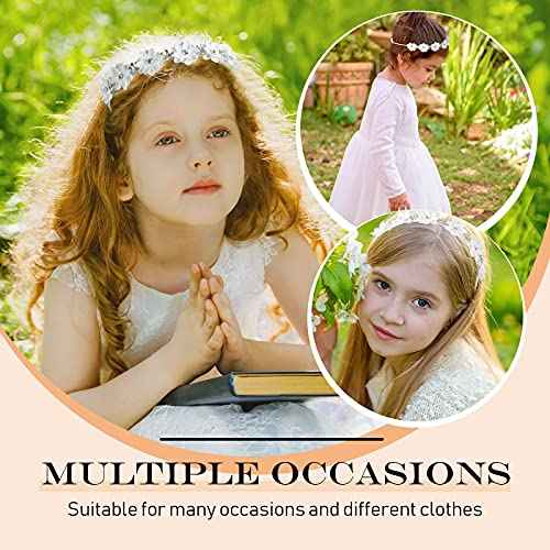 Syhood 2 Pieces Girl Elegant Headband Flower Headpiece White Flower Headband with Ribbon and Rhinestones Cute Bridal Wedding headband for Girl Party Hair Accessories