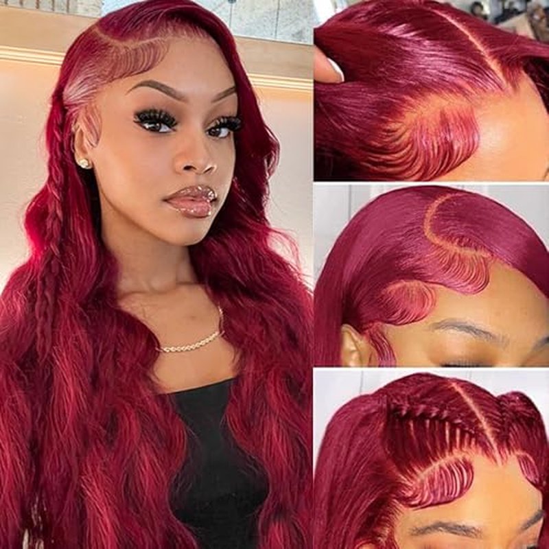 Sheeep 99j Burgundy Lace Front Wigs Human Hair Pre Plucked with Baby Hair 200% Density 13X4 Red Body Wave Human Hair Wigs for Women Natural Hair Wig 22 Inch