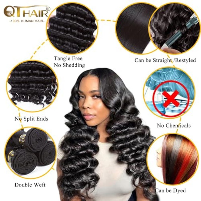 QTHAIR 16A Brazilian Loose Deep Wave Bundle 100% Unprocessed Brazilian Virgin Human Hair Bundles Loose Deep Curly Human Hair Weave Wet and Wavy Curly Hair 1 Bundle 30 inch