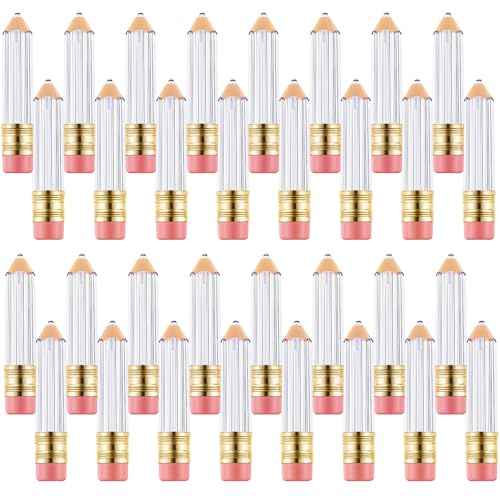 Blulu 48 Pcs 5 ml Empty Pencil Lip Gloss Tubes Bulk, Pencil Shaped Lip Gloss Containers Clear Mini Refillable Lips Balm Tubes DIY Cute Teacher Appreciation Gift for Women Girls Teacher Christmas Gift