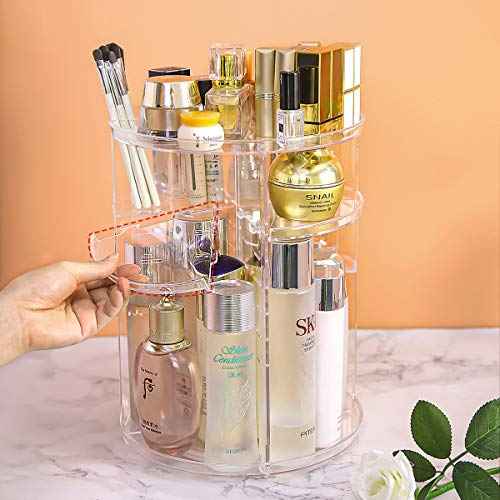 360 Rotating Makeup Organizer,Skincare Perfume Organizer,With Brush Holder Cosmetic Display Case Adjustable Detachable Shelves,Fits Bedroom Dresser or Countertop Multifunctional Cosmetic Holder