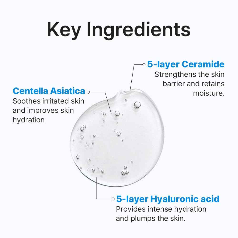 HA-CERA Moisture Ampoule, 6.42 fl oz, Calming Deep Moisturizing Serum with CICA Ceramide Hydrolyzed Hyaluronic Acid
