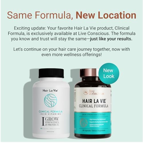 Hair La Vie Live Conscious Clinical Formula Hair Growth Vitamins for Women and Men w/Biotin, Collagen & Saw Palmetto (Pack of 1)