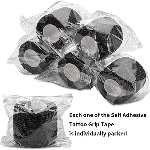 Tattoo Grip Cover Wrap - Romlon 6pcs Disposable Cohesive Tattoo Grip Wrap Self Bandage Wrap Elastic Tattoo Grip Tape Tube for Tattoo Machine Tattoo Grip Accessories Sports Tape Cover